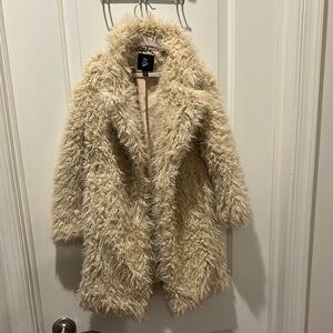 Girls Cream Faux Fur Coat